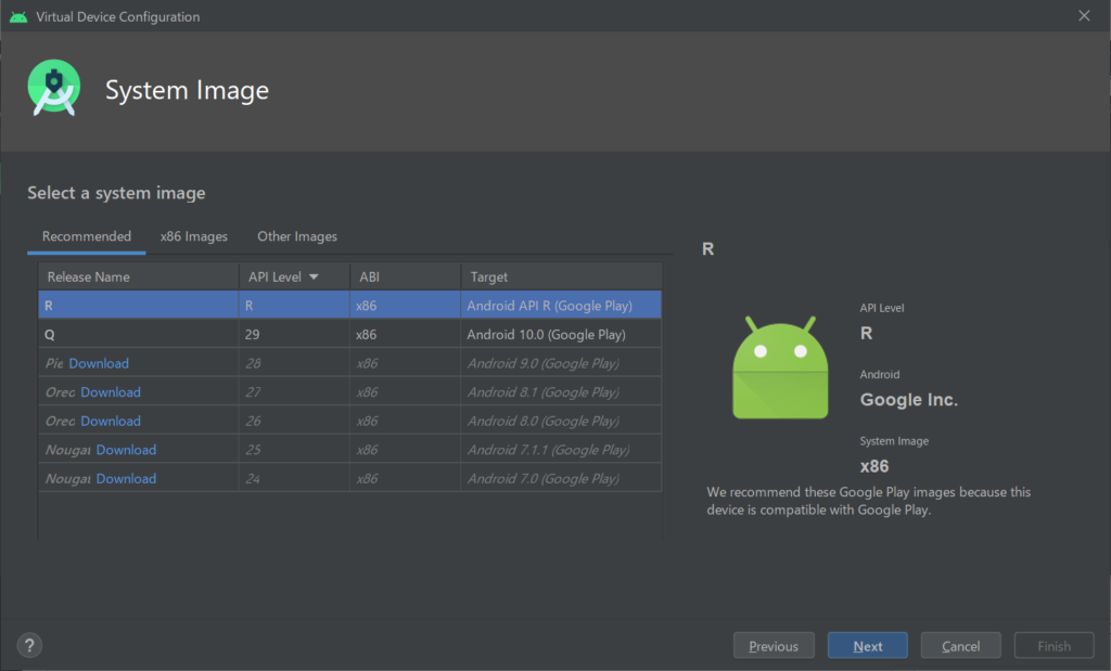 Virtual Device Configuration - System Image